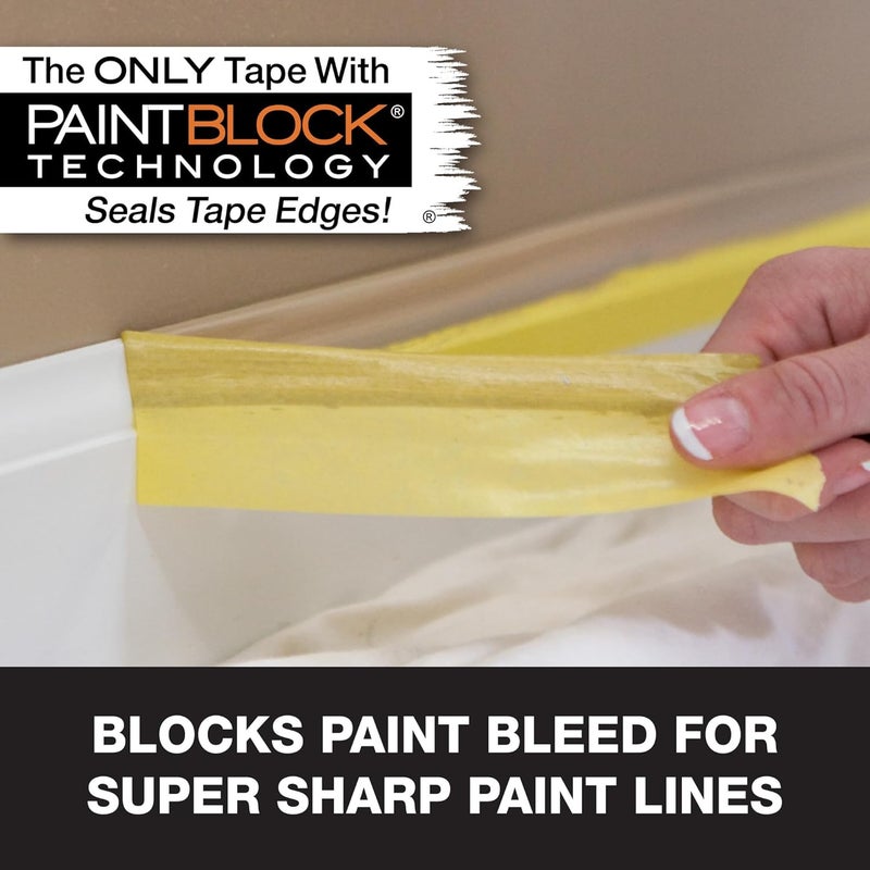 FrogTape Delicate Surface Painters Tape with PAINTBLOCK, 1.5 Inch Wide (1.41 In. x 60 Yds), Low Adhesion, Ideal for Freshly Painted Walls, Trim & Surfaces, Yellow, 1 Roll (280221) - Image 3